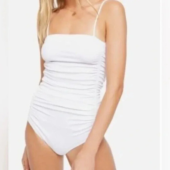Intimately Free People On Your Side Ruched Bodysuit Size XS White Square Neck - Picture 2 of 11